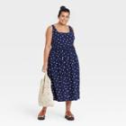 Women's Plus Size Sleeveless Tie-back Tiered Dress - Ava & Viv Navy Blue Floral X