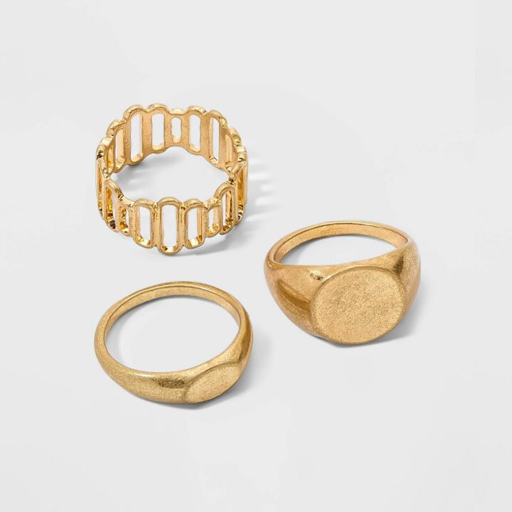 Cut Out And Signet Ring Set 3pc - Universal Thread Worn Gold