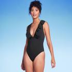 Shade & Shore Women's Plunge Flounce Neckline One Piece Swimsuit - Shade &