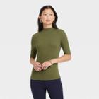 Women's Elbow Sleeve Mock Turtleneck T- Shirt - A New Day Green