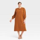 Women's Plus Size Long Sleeve High Slit Knit Dress - Who What Wear Brown