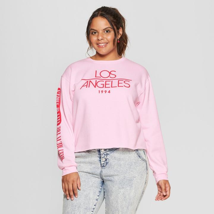 Women's Plus Size La Cropped Graphic Sweatshirt - Mighty Fine (juniors') Pink