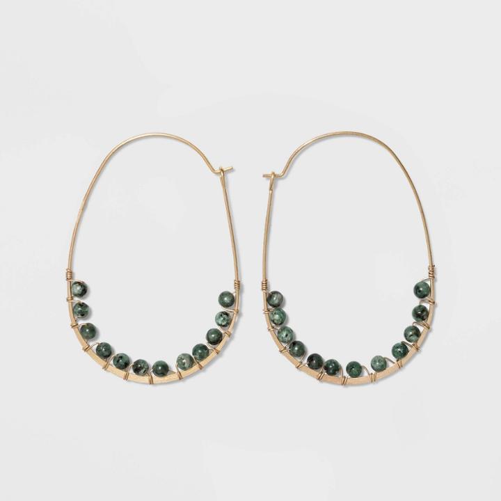 Brass Semi Jade Hoop Earrings - Universal Thread Gold,