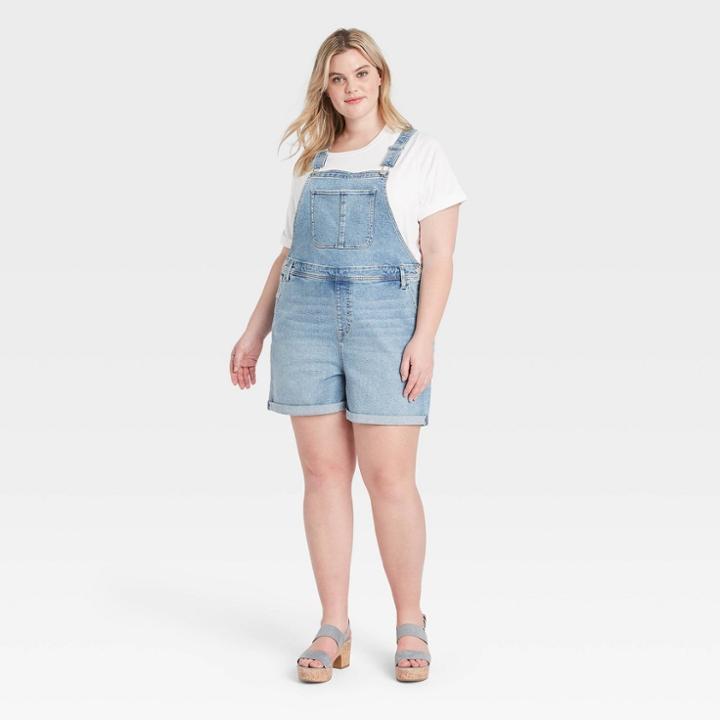 Women's Plus Size Overalls Jean Shorts - Ava & Viv Blue