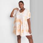 Women's Plus Size Short Sleeve Babydoll Sweatshirt Dress - Wild Fable Orange Tie-dye