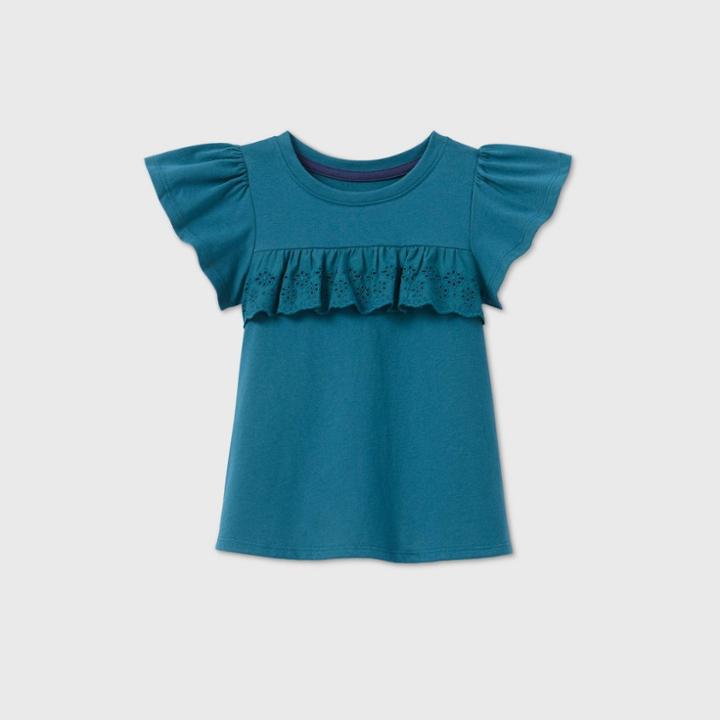 Toddler Girls' Eyelet Short Sleeve T-shirt - Cat & Jack Blue