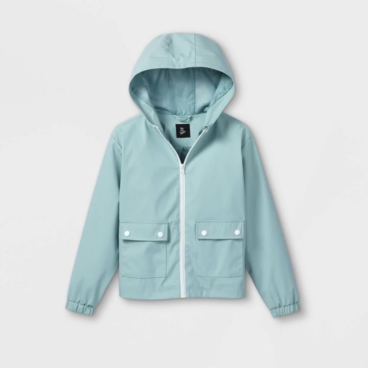 Girls' Hooded Rain Long Sleeve Jacket - Art Class Blue