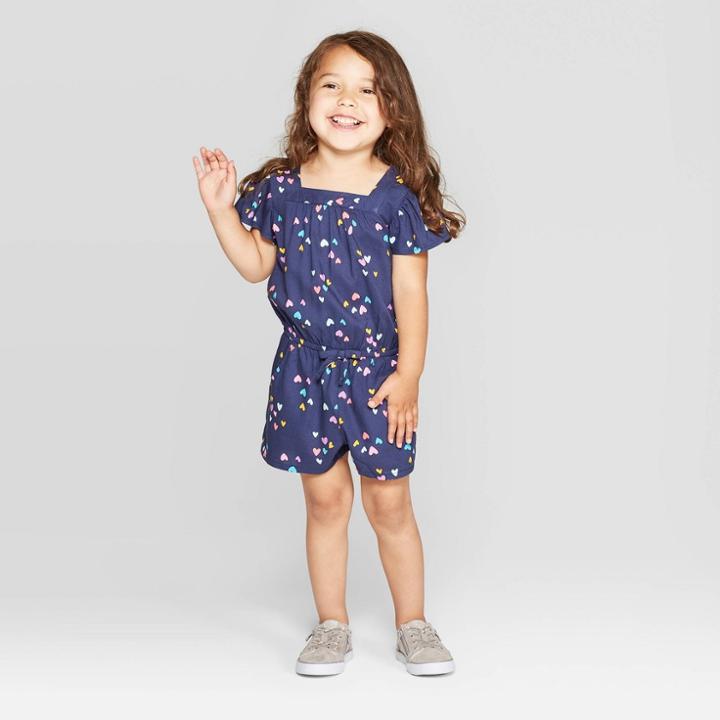Toddler Girls' Rayon Challis Romper - Cat & Jack Navy