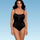 Women's Slimming Control Mesh Inset One Piece Swimsuit - Beach Betty By Miracle Brands Black