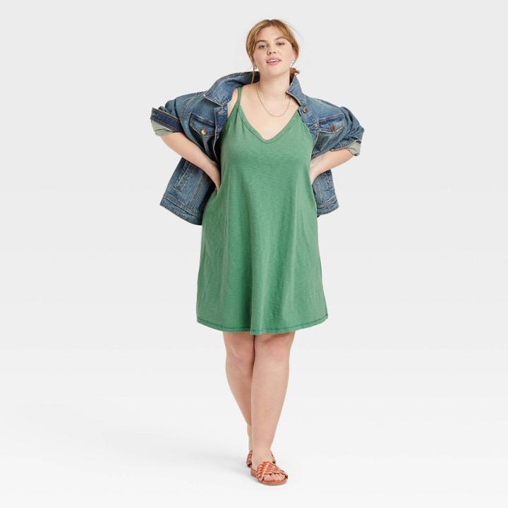 Women's Plus Size Razor Back Knit Tank Dress - Universal Thread Green
