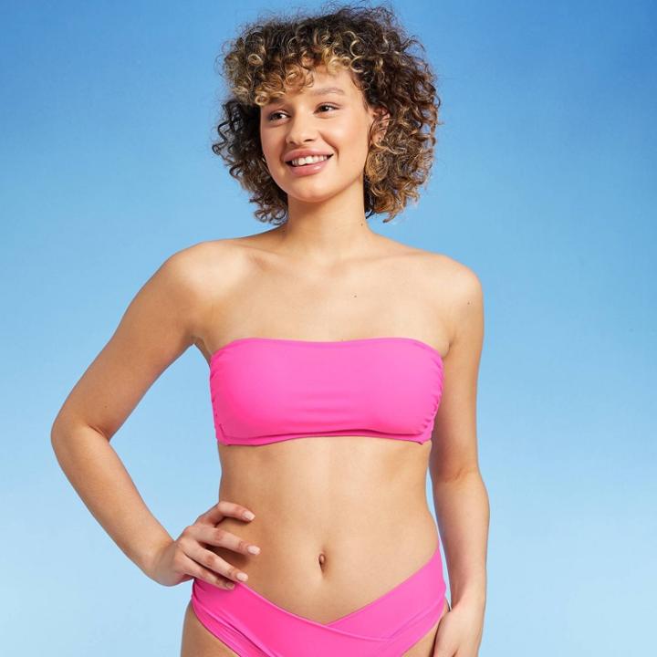 Juniors' Bandeau Bikini Top - Xhilaration Neon Pink D/dd Cup