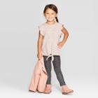 Toddler Girls' Ruffle Sleeve 'dot' Front-tie T-shirt - Cream - Art Class Cream 12m, Girl's, White
