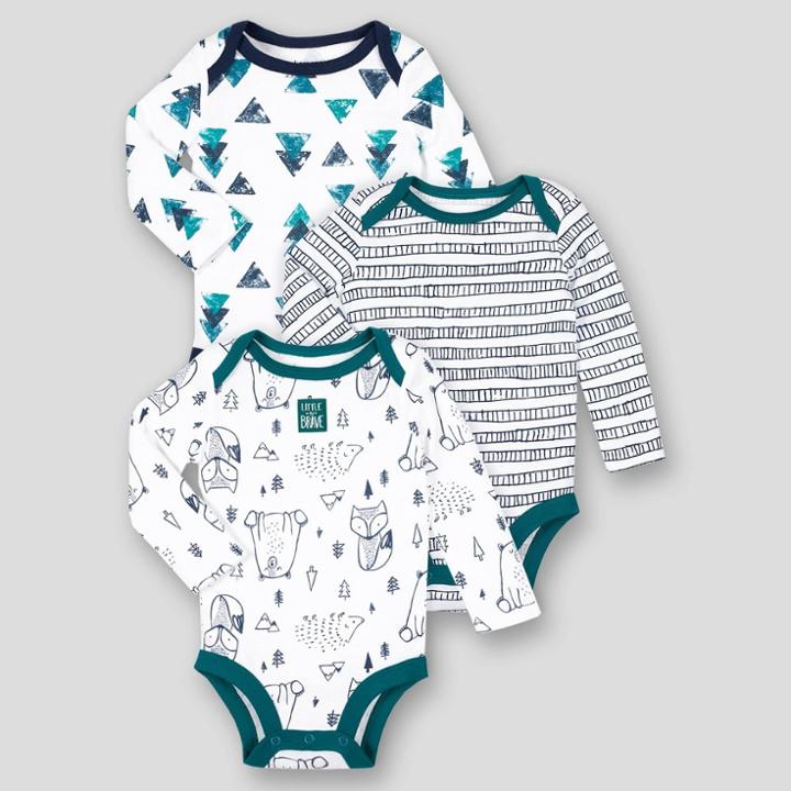 Lamaze Baby Boys' 3pk Organic Woodland Long Sleeve Bodysuit - Green/white/gray
