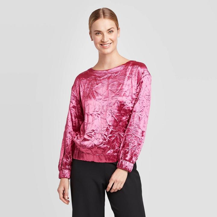 Women's Long Sleeve Crewneck Textured Satin Top - Prologue Pink Xs, Women's, Purple