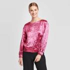 Women's Long Sleeve Crewneck Textured Satin Top - Prologue Pink Xs, Women's, Purple