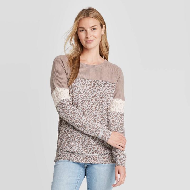 Women's Leopard Print Raglan Long Sleeve Blouse - Knox Rose