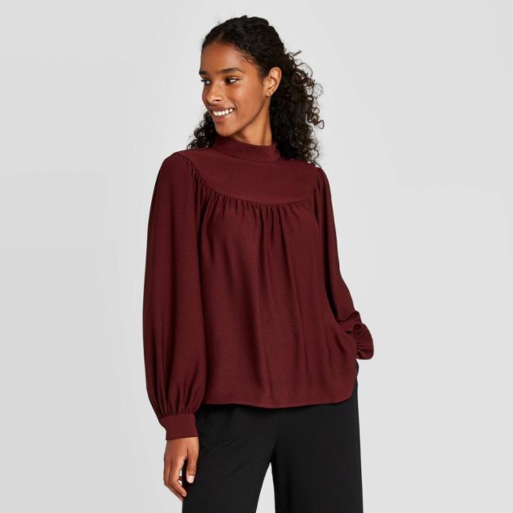 Women's Long Sleeve Blouse - A New Day Burgundy
