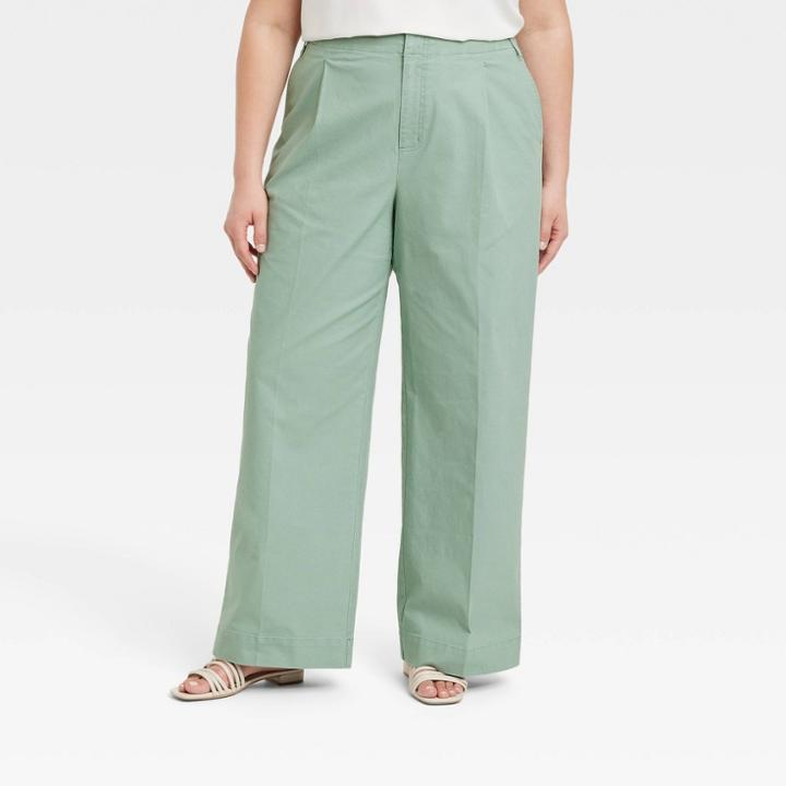 Women's Plus Size High-rise Wide Leg Pants - A New Day Green