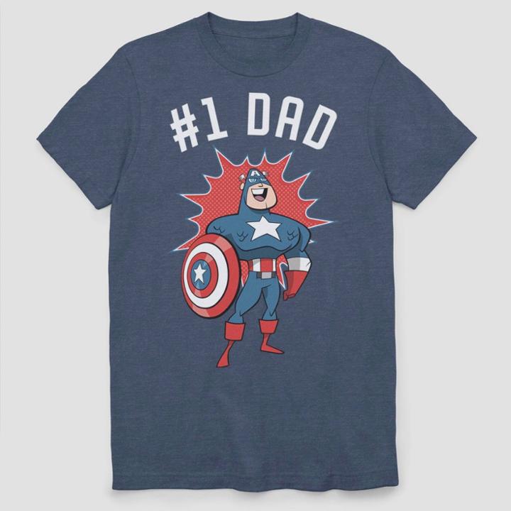 Men's Marvel Captain America 'number One Dad' Short Sleeve Graphic T-shirt - Navy