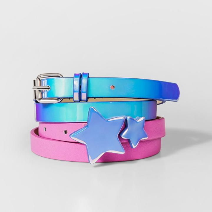 Girls' 2pk Star & Basic Belts - Cat & Jack Blue/pink