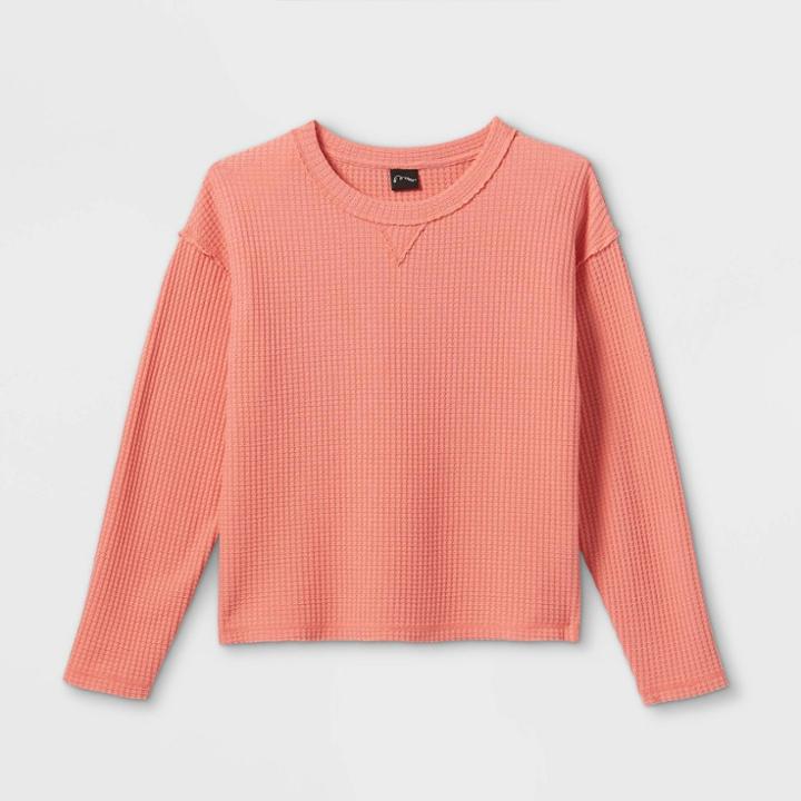 Girls' Waffle Long Sleeve T-shirt - Art Class Pink