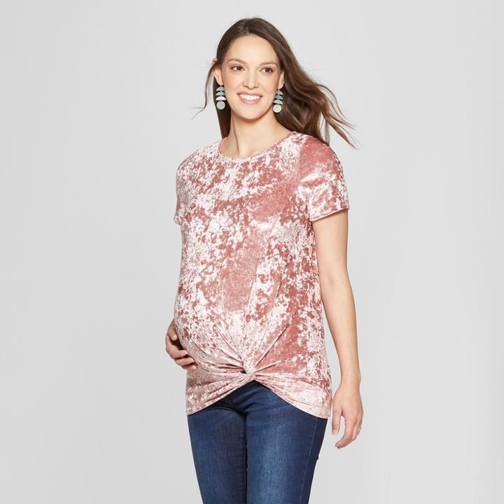 Maternity Short Sleeve Knot Front Velvet Top - Macherie - Mauve (pink) Xl, Infant Girl's