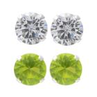 Journee Collection 1 1/2 Ct. T.w. Round-cut Cz Prong Set Stud Earrings Set In Sterling Silver - Light Green/white, Girl's