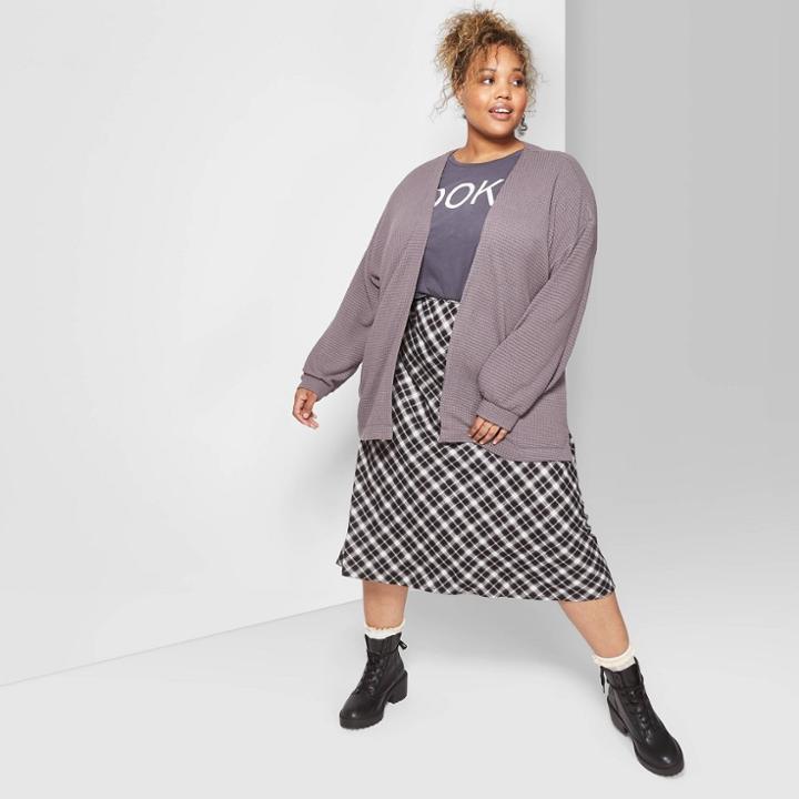 Women's Plus Size Oversized Waffle Cardigan - Wild Fable Purple X-1x, Women's, Size: X-1xl, Dark Gray