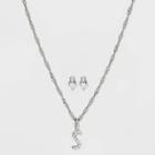 Silver Plated Cubic Zirconia 's' Initial Earring And Pendant Necklace Set - A New Day