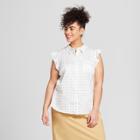 Women's Plus Size Plaid Sleeveless Ruffle Button-up Blouse - Who What Wear White X, White Windowpane
