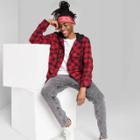 Adult Woven Checked Hooded Button-down Shirt - Original Use Red