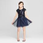 Zenzi Girls' Dressy Dress Set With Sequin And Solid Mesh Skirt - Navy