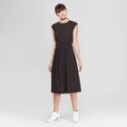 Women's Pinstripe Short Sleeve Smocked Waist Midi Dress - Prologue Black/white