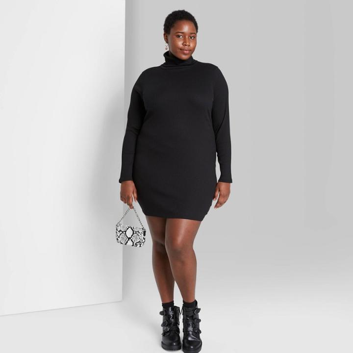 Women's Plus Size Long Sleeve Bodycon Dress - Wild Fable Black