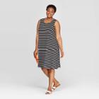 Women's Plus Size Striped Sleeveless Crewneck Knit A-line Dress - Ava & Viv Black/white