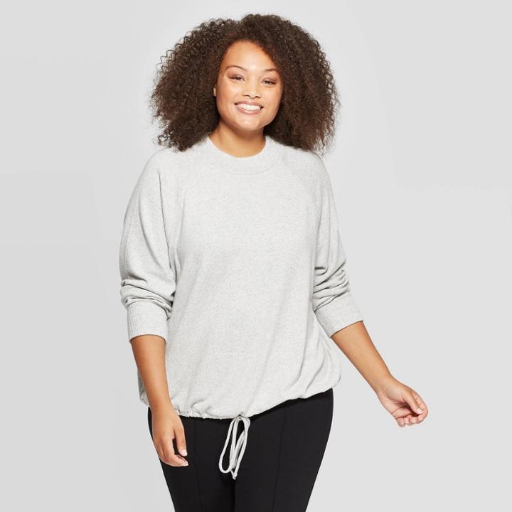 Women's Plus Size Long Sleeve Mock Turtleneck Pullover - A New Day Heather Gray