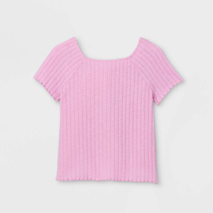 Girls' Rib-knit Square Neck Short Sleeve Top - Art Class Pink