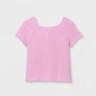 Girls' Rib-knit Square Neck Short Sleeve Top - Art Class Pink