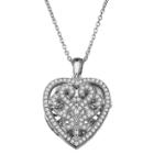 Target Women's Heart Locket With Clear Cubic Zirconia Stones In Sterling