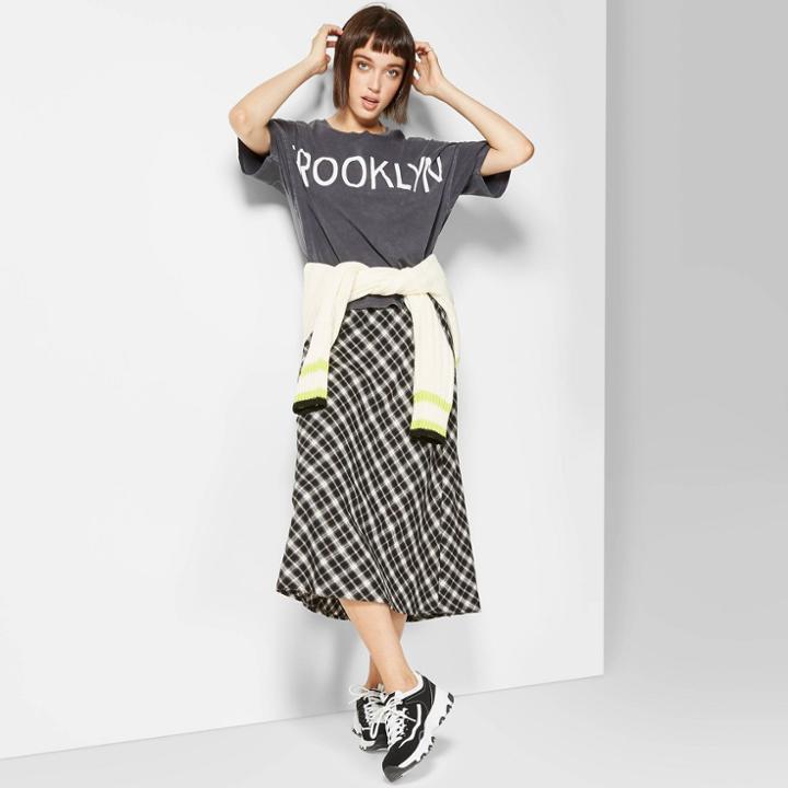 Women's Plaid Bias Cut Midi Skirt - Wild Fable Black/white