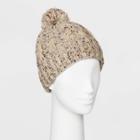 Women's Cable Cuffed Beanie With Lining & Pom - Universal Thread Oatmeal