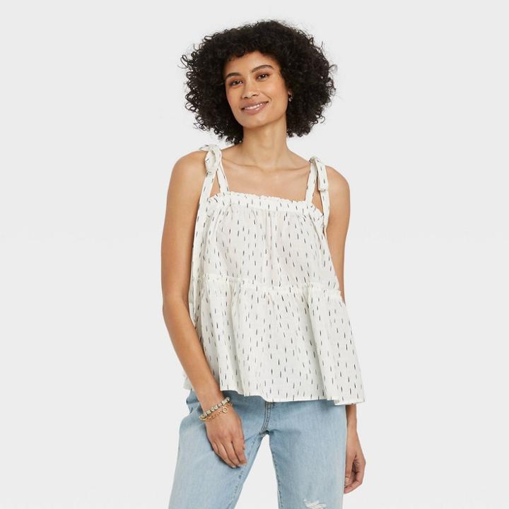 Women's Tie-strap Tiered Tank Top - Universal Thread White Dash
