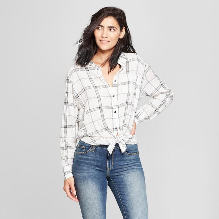 Women's Long Sleeve Tie Front Shirt - Universal Thread White