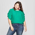 Women's Plus Size Flutter 3/4 Sleeve Blouse - Ava & Viv Green X