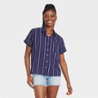 Women's Short Sleeve Button-down Shirt - Universal Thread Navy Blue