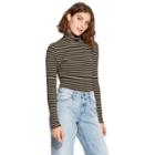Women's Striped Long Sleeve Turtleneck Top - 3hearts (juniors') Black/mustard L, Black Yellow