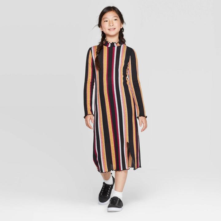 Girls' Long Sleeve Mock Neck Dress - Art Class Black L, Girl's,