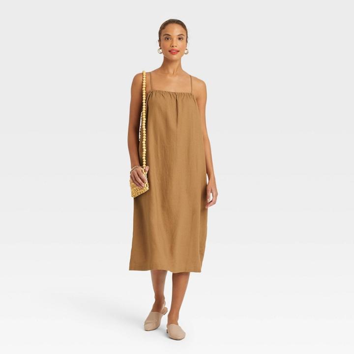 Women's Easy Linen Tank Dress - A New Day Brown