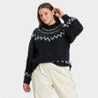 Women's Plus Size Crewneck Pullover Sweater - Who What Wear Black Chevron