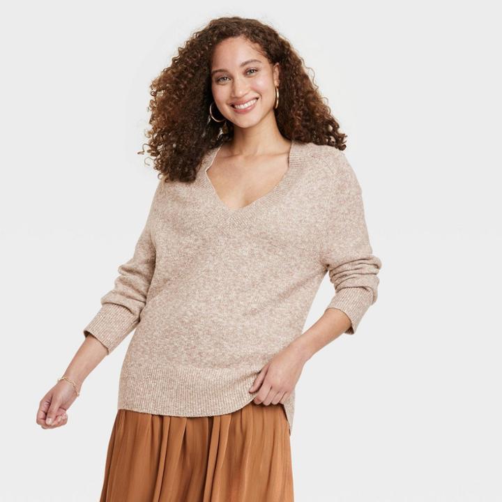 Women's V-neck Tunic Sweater - A New Day Brown